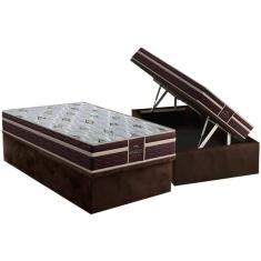 Conjunto Box Baú Solteiro Colchão Espuma Probel Colchão D33 - Firmepedic Prodormir Advanced Tech1500 Plus Brown + Base Crc Suede Brown(88x188)