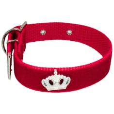 Coleira Camurça Aplique 25Mm Cachorro Nicapet Vermelha Nº 4