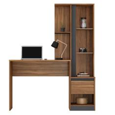 Escrivaninha Mesa P/ Computador Com Armário Politorno Amendola/Grafito