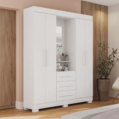 Guarda-roupa Solteiro 164,10cm 4 Portas 3 Gavetas Capelinha com Espelho 100% Mdp Gardênia