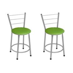 Kit 2 Banquetas Baixas Prata com Encosto Assento Verde - Fortmix