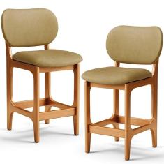 Kit 02 Banquetas Baixa Bar Cozinha E Sala De Jantar Fixa Betta L02 Imbuia Couríssimo Casco Fendi - Lyam Decor