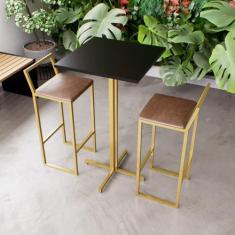 Jogo Mesa Alta Bistrô Quadrada Preta 2 Banquetas Estofado Confort Indu