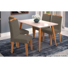 Mesa Cozinha Adele Madeira Maciça Tampo Madeirado c/ Vidro 130x80cm e 