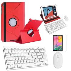 Kit Capa 360 Vermelho/Teclado e Mouse branco e Película para Galaxy Tab A7 SMT500/T505 10,4"