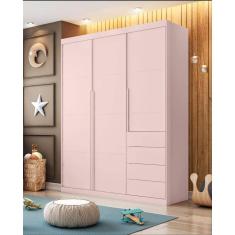 Guarda Roupa Pérola 3 Portas e 4 Gavetas Rosê - Phoenix Baby