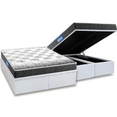 Cama Box Baú Queen: Colchão Espuma Probel D20 Guarda Costas Resistente Black + Base CRC Courano White(158x198)