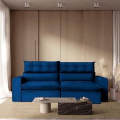 Sofá 210 Cm Retrátil e Reclinável Molas Ensacadas Azul