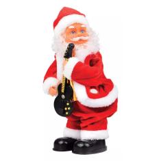 Boneco Papai Noel Musical com Guitarra Dançarino Natal Decoração Natalina Enfeite