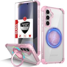 IYTRRYH Capa para Samsung Galaxy S24 FE compatível com carregamento magnético sem fio com 2 protetores de tela, capa para Galaxy S24 FE, anel de suporte embutido, proteção contra quedas de grau