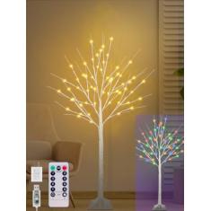 Árvore de bétula iluminada de 1,5 m com 60 luzes LED brancas quentes e multicoloridas, 8 modos, temporizador, controle remoto, galho, árvore de Natal com luzes para decoração de festa de Natal em