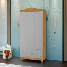 Guarda Roupa Lara 3 Portas E 2 Gavetas Nature / Cinza - MOVEIS GD