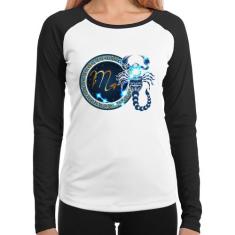 Baby Look Raglan Signo Escorpião Astrologia Manga Longa - Foca na Moda