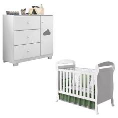 Berço Americano Danny e Cômoda Infantil Ane Branco Brilho  Phoenix Bab