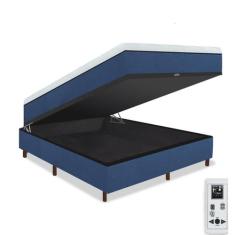 Cama Box Baú e Colchão Magnético Massageador - Eco New Gold, Azul, Cas