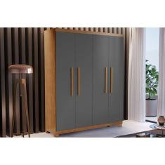 Guarda Roupa 4 Portas e 2 Gavetas c/ Pés Espanha Naturale/Grafite - Rufato