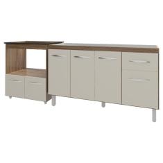 Balcão Cozinha Gabinete De Pia 140cm Camila E Balcão Evelyn Para Fogão Cooktop 5 Bocas E Forno Elétrico Savana Off White