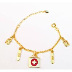 Pulseira Maleta Médica Enfermagem Folheado Ouro 18k