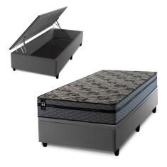 Conjunto Box Baú Montreal Cinza 96x203x71 c/ Molas Ensacadas