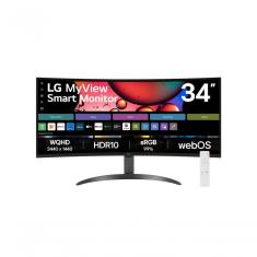 Monitor LG Myview Smart Tela Curva 34" QuadHD 2K 21:9 WebOS Air Play Screen Share Bluetooth ThinQ Home 34SR60QC-B