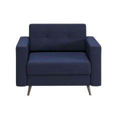 Poltrona Living Pé Palito Linho Cotton Azul Marinho