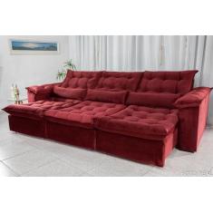 Sofá Retrátil e Reclinável 2,90m em Tecido Veludo C/ Pillow nos Braços