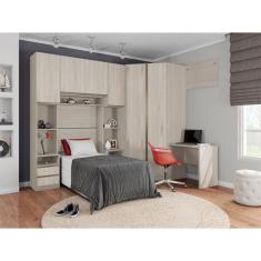 Guarda Roupa Solteiro de Canto com Escrivaninha 6 Portas 7 Gavetas Leg