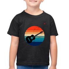 Camiseta Algodão Infantil Violão Vintage Sunset - Foca na Moda, Preto,