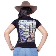 Camiseta Muladeiros Feminina Country Gola Polo Preta Cor:Preto;Tamanho:M
