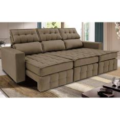 Sofá Retrátil e Reclinável 2,50m Molas Ensacadas e Costura Tripla Cama inBox Nobre. Suede