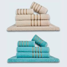 Jogo De Toalhas 10Pçs Coleção Dubai 100% Algodão Bege+Verde