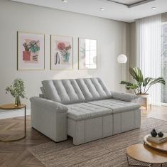 Sofá Cama 3 Lugares Retrátil Reclinável 2,00m Linho com Molas Palmeira CabeCasa MadeiraMadeira Prata