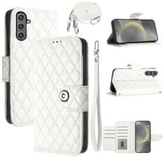 Dswteny Capa carteira para Samsung Galaxy S24 5G com alça de pulso alça de ombro transversal, capa flip de couro com padrão Argyle, suporte para cartão de crédito, capa para celular para S 24 24S G5