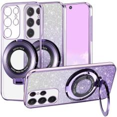 Kainevy Capa de celular para Samsung Galaxy S22 Ultra [compatível com MagSafe] Glitter magnético transparente para mulheres e homens, capa fofa de silicone para Samsung S22 Ultra, fina com anel de