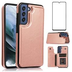 Asuwish Compatível com Samsung Galaxy S21 FE Gaxaly S 21 FE 5G capa carteira de vidro temperado protetor de tela suporte de cartão capa flip couro capas de telefone para Glaxay S21FE5G UW S21FE 21S G5