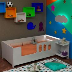Cama Infantil Montessoriana Livia com Led Usb Prateleiras Divaloto - Branco