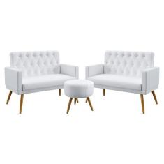 Kit 2 Poltronas Namoradeiras Decorativas Nina Com Rodapé E Botões Puff