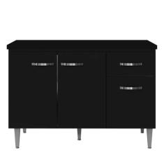 Balcão de Cozinha 3 Portas Gabriela 120 cm Preto Com Tampo MDP AJL Móv