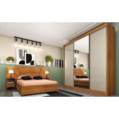 Guarda Roupa Casal 3 Portas de Correr com Espelho Dacar - Tcil Móveis 