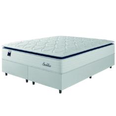 Cama Box Casal Queen Colchão Molas Ensacadas Com Pillow Sevilha 158x198x71cm Branco/Cinza Hellen – Suporta Até 150 Kg Por Pessoa