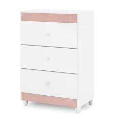 Cômoda Ternura 3 Gavetas - Rosê/Branco - Peternella Móveis, Rosê/Branc