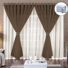 Cortina Paula 2,00M X 1,70M Tabaco Para Trilho Comum Tecido Voal Leve Clean