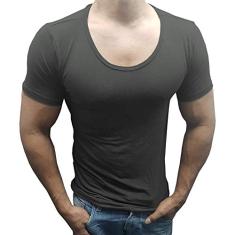 Camiseta Gola Canoa Básica Slim Lisa Manga Curta tamanho:g;cor:cinza