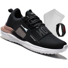 Tenis Feminino P/ Academia E Caminhada  Ryn R1406  + Relogio + Meia - Preto/Nude