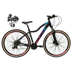 Bicicleta Aro 29 Ksw Mwza 24v Câmbio Shimano Acera K7 Garfo Trava Freio a Disco com Pneu Bege - Preto/Pink/Azul