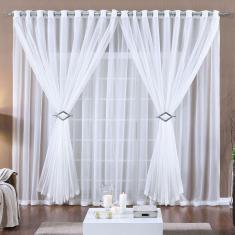 Cortina Paula 4,00M X 2,80M Branca Tecido Voal Leve Clean Para Sala Ou Quarto