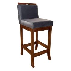 Banqueta Média Estofada com Encosto para Bancada 38 x 92 Cm Turim Madeira Maciça Suede Cinza CCS