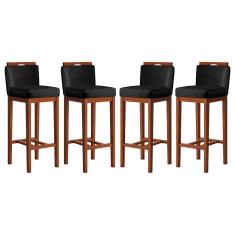 Kit 4 Banquetas Média para Bancada Ilha 38x92 Cm Líbia Madeira Maciça Suede Preto CCS