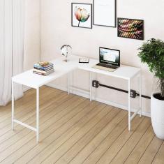 Mesa de Escritório em L Estilo Industrial 135x140cm Active Branco Chess / Est.Branca