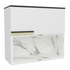 Armário Aéreo 80cm 1 Porta Basculante 1 Nicho Cozinha Flórida Branco Ártico/Calacatta